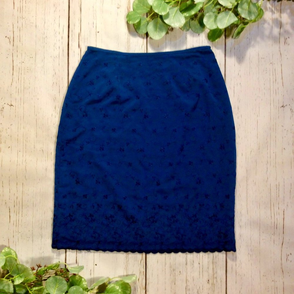 Express Blue Eyelet Lace Shift Pencil Skirt